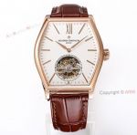 New Vacheron Constantin Malte Real Tourbillon Rose Gold White Face Brown Leather Strap Swiss Replica Watches 